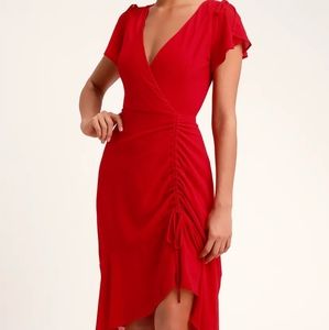 Red Ruffle Sleeve Midi dress
